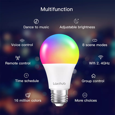 Smart żarówki WiFi E27 RGB 9W Tuya Google Alexa Laxihub Duopack