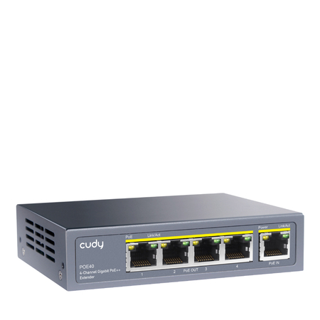 Extender przedłużacz zasilania PoE cztero portowy 1x4 4x30W Gigabit Cudy POE40