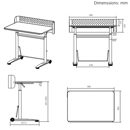 Czarne stanowisko robocze regulowane 90x60 SPR BUDDY 23 MBB