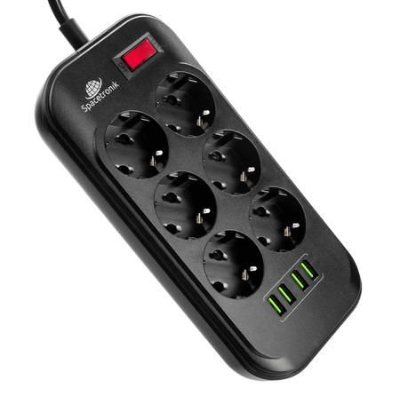 Listwa zasilająca Spacetronik SR-204 6x AC z ładowarką 4x USB 3.4A Auto-id