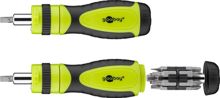 Wkrętak z grzechotką + bity ZESTAW 14-elementowy Goobay