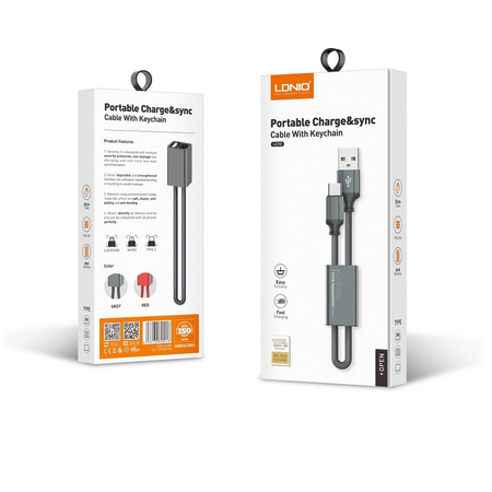 Kabel do szybkiego ładowania USB-A + Lightning z brelokiem LDNIO LC98