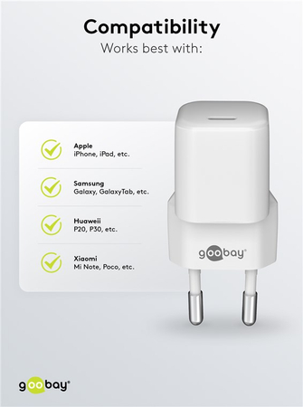 Ładowarka sieciowa USB-C NANO mała 30W Power Delivery Goobay biała