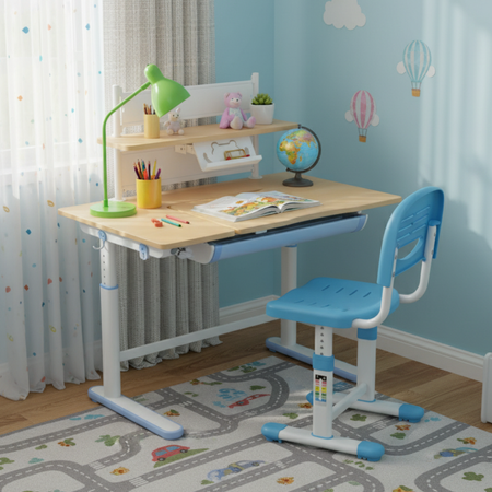 Zestaw dla dziecka regulowane biurko 112×60 z półką + ergonomiczne krzesło Spacetronik XD - zdjęcie 2