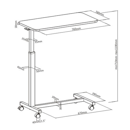 Regulowany stolik na kółkach Buddy 02 Lite czarny Outlet C+