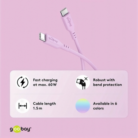 Kabel USB-C 2.0 Goobay silikonowy różowy 1.5m