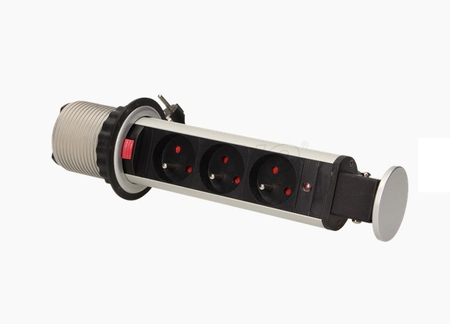 Möbelsteckdose 3x2P+Z Höhe ab Tischplatte 6cm INOX18m Block