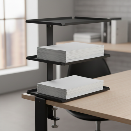 Boczny organizer do biurka na zacisk z półkami czarny SPB147B