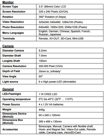 PeakTech 5600 Digitales Video-Boroskop LCD-Endoskop