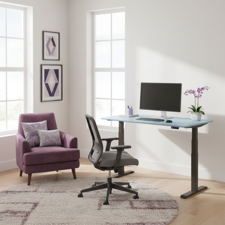 Biurko regulowane Vegard elektryczne dwusilnikowe MDF zielono-niebieskie - zdjęcie 2