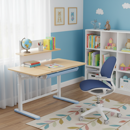 Zestaw dla dziecka regulowane biurko 112×60 z półką + ergonomiczne krzesło Spacetronik XD - zdjęcie 2