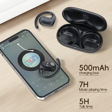 Bezprzewodowe słuchawki OWS kostne LDNIO T07 z Bluetooth 5.3, Redukcja Szumów, Etui 500mAh, czarne