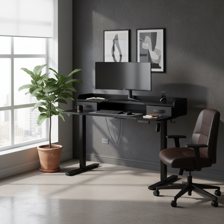 Kompaktowe Biurko Elektryczne z Szufladą i USB Spacetronik SPEF134BB z pamięcią czarne