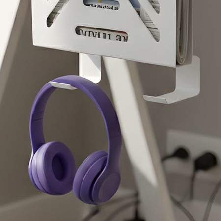 Boczny organizer do biurka na zacisk 25×25×9 cm z haczykami biały