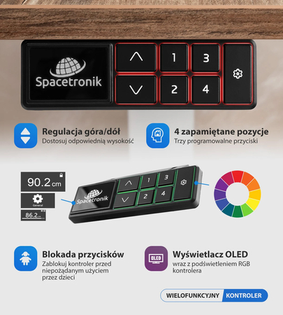Stelaż do biurka elektrycznego Spacetronik SPE-221OW biały z wyświetlaczem OLED i RGB