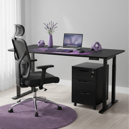 Zestaw do nowoczesnego biura: biurko elektryczne + fotel + szafka czarny - zdjęcie 2