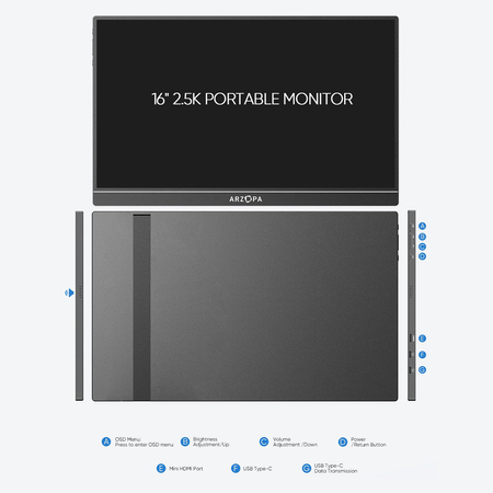 Tragbarer Monitor ARZOPA Z1RC 16" 2.5k IPS