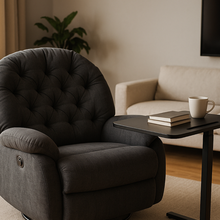 Zestaw wypoczynkowy fotel Spacetronik Flax 04M szary + stolik regulowany BUDDY - zdjęcie 2