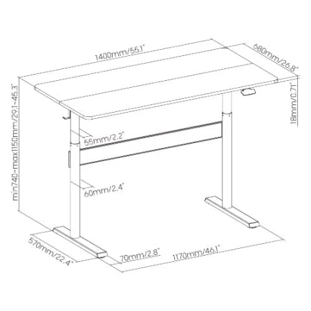 OUTLET Biurko pneumatyczne z regulacją wysokości Spacetronik Moris 140×68