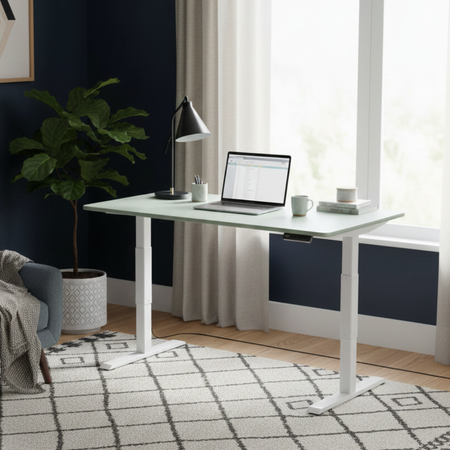 Biurko regulowane Vegard elektryczne dwusilnikowe MDF biało-zielone - zdjęcie 2