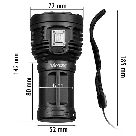 Latarka ręczna szperacz 600lm 8x LED plus COB USB-C Vayox VA0114