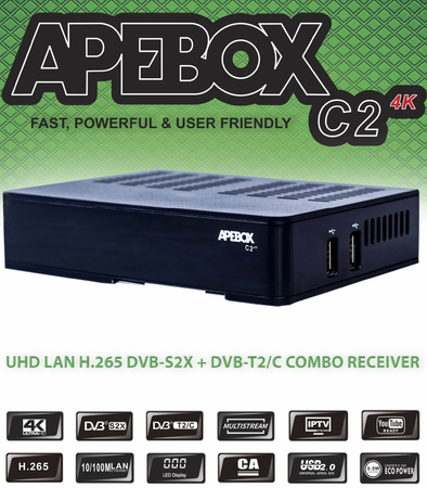 Apebox C2 4K UHD Combo DVB-S2X MS DVB-T2/C H.265 IPTV - telewizja naziemna nowej generacji