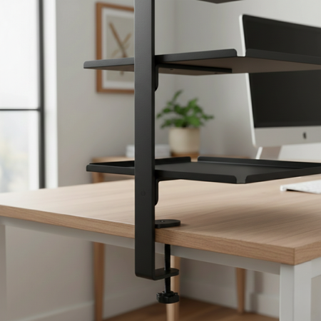 Boczny organizer do biurka na zacisk z półkami czarny SPB147B