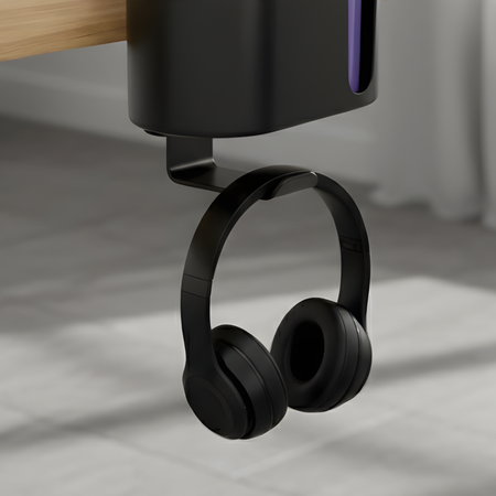 Boczny organizer do biurka na zacisk z uchwytem na kubek czarny