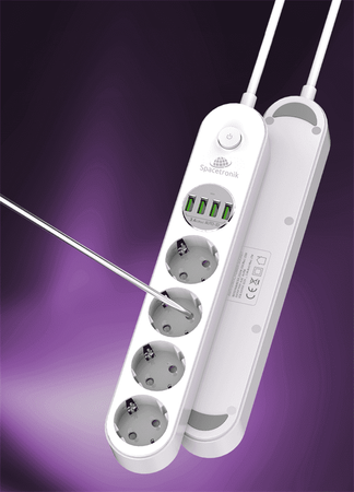 Listwa zasilająca Spacetronik SR-203 4x AC z ładowarką 4x USB 3.4A Auto-id