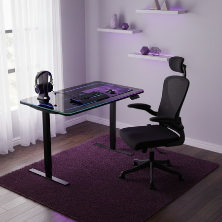 Zestaw gamingowy RGB: biurko elektryczne z regulacją + fotel ARON 136x66