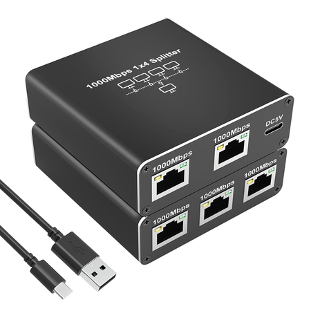 Rozdzielacz Ethernet RJ45 1 do 4 Spacetronik SP-SG104 1000 Mb/s