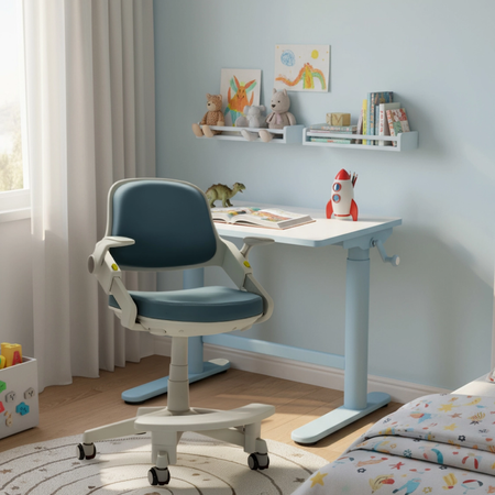Zestaw dla dziecka regulowane biurko 112×60 z półką + ergonomiczne krzesło Spacetronik XD - zdjęcie 2