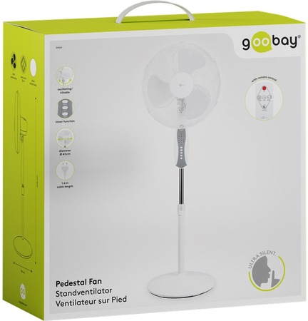 Wentylator stojący 16" Goobay 45W BIAŁY z pilotem i wyłącznikiem czasowym OUTLET