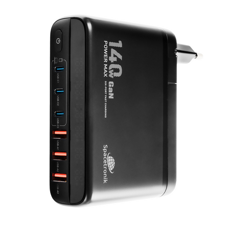 Stacja ładująca GaN 140 W Spacetronik SR103, LED, 6 portów USB (3A3C), PD+QC3.0