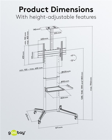 Stand prezentacyjny na kółkach z uchwytem do TV 37-70" do 50kg Goobay PRO CART L