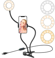 Lampa LED 9 cm pierścieniowa do telefonu z klipsem czarna USB