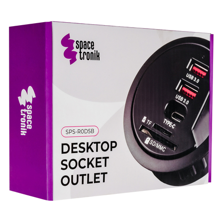 Gniazdo blatowe przepust kablowy 2xUSB USB-C SD TF Spacetronik SPS-R0D5B