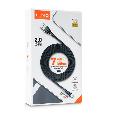 LDNIO USB-A/micro-USB Kabel mit LED 2m grau LS462M - zdjęcie 2