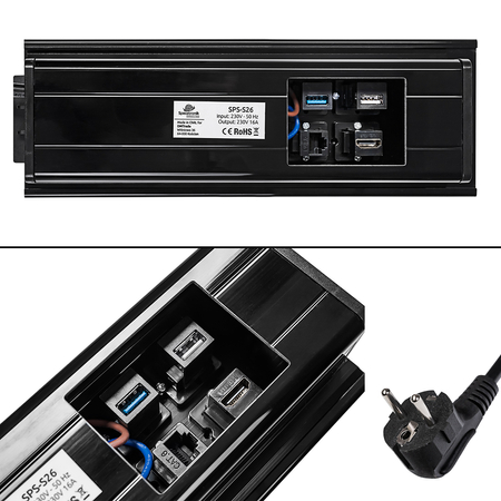 Gniazdo meblowe z mediaportem multimedialnym 2x Schuko rozsuwane Spacetronik SPS-S26B V2