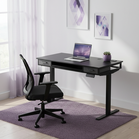 Biurko stojące regulowane SPEF122BB 120x60 z szufladą i półką czarne - zdjęcie 2