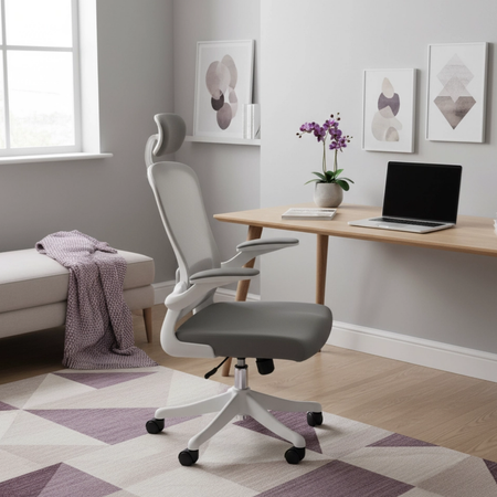 Zestaw do nowoczesnego biura: biurko elektryczne + fotel + szafka biały