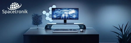 Podstawka Audio z głośnikami OUTLET pod monitor lub laptopa Spacetronik SPP-142B - zdjęcie 2