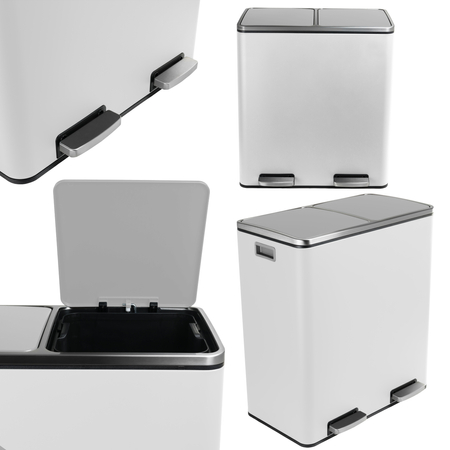 Kosz na śmieci metalowy podwójna komora biały