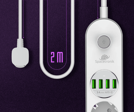 Listwa zasilająca Spacetronik SR-203 4x AC z ładowarką 4x USB 3.4A Auto-id
