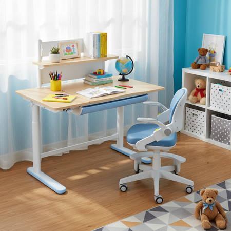 Zestaw dla dziecka regulowane biurko 112×60 z półką + ergonomiczne krzesło Spacetronik XD - zdjęcie 2