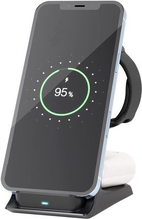 Ładowarka bezprzewodowa indukcyjna 3w1 15W Qi ładuje smartfon wraz z akcesoriami Goobay