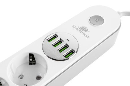 Listwa zasilająca Spacetronik SR-203 4x AC z ładowarką 4x USB 3.4A Auto-id