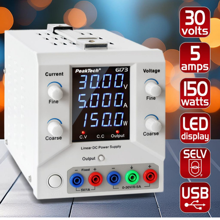 Zasilacz laboratoryjny z USB 30V 5A DC PeakTech 6173