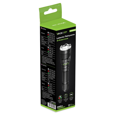 Taktische Taschenlampe 3-Farben 15W 1500lm VAYOX VA0099