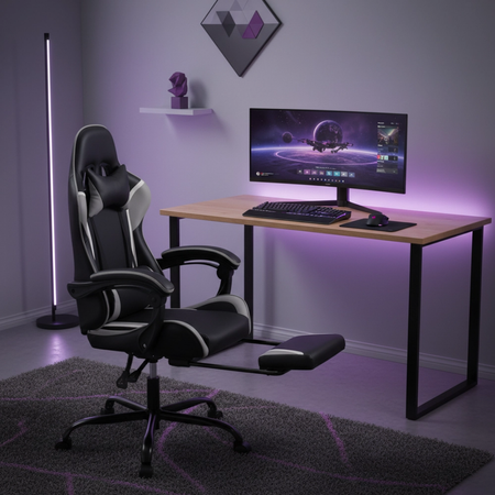 Zestaw do nowoczesnego biura: biurko elektryczne + fotel szary